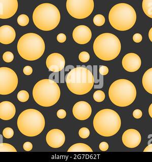Pattern seamless yellow volumetric balls on a dark background. For background, backdrop, cover, packaging, label, textiles. Vector illustration