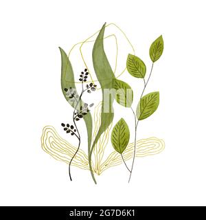 Botanical vector abstract drawing, watercolor, foliage lines with abstract shape. Abstract plant design for prints, covers, wallpapers, minimalistic and natural wall art. Vector illustration Stock Vector