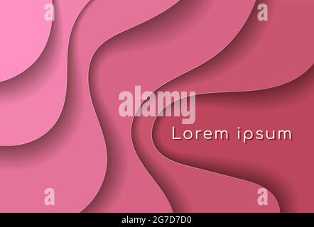 Cutted paper background. Abstract realistic paper decor for design with cardboard texture of wavy pink layers. 3d Relief. The art of carving. . Vector illustration Stock Vector