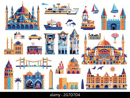 Travel Istanbul Elements and Turkey Clip Arts Stock Vector