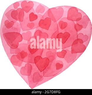 Red watercolor heart background with small hearts. Vector illustration Stock Vector