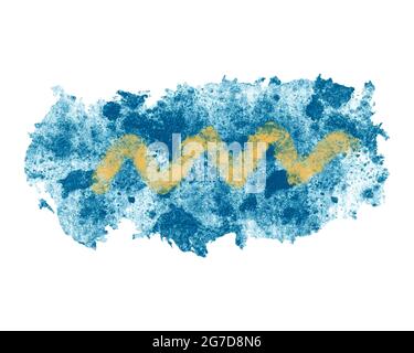 Vector watercolor illustration of blue spot with yellow zigzag, marine background, backdrop, banner. Vector illustration Stock Vector