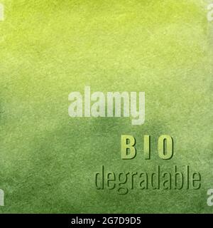 Biodegradable lettering on a green background. Handmade watercolor. Backdrop for banner, text. Ecology concept. Vector illustration Stock Vector