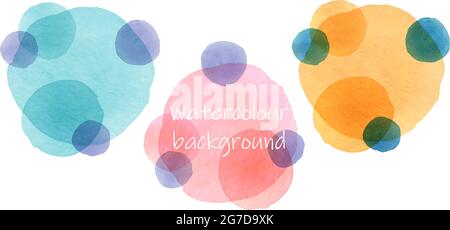Set with watercolor backgrounds with round spots, yellow and blue, for the backdrop. Vector illustration Stock Vector