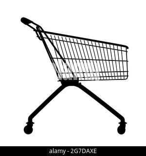 Silhouette of a grocery carriage isolated on a white background. Side view. Vector illustration. Stock Vector