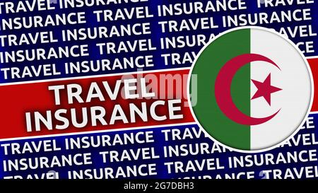 Algeria Circular Flag with Travel Insurance Titles - 3D Illustration Stock Photo