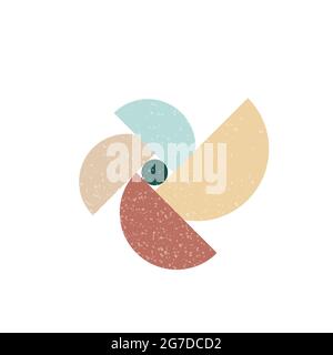 Minimal geometric composition. Semi circles forming a pinwheel with grunge texture. Vector illustration, flat design Stock Vector