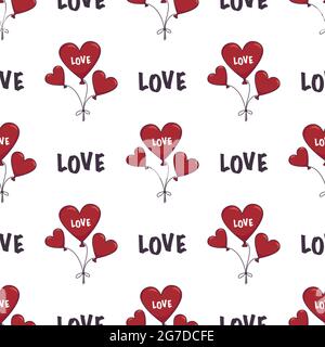 Seamless pattern with heart shaped balloons and the word love Stock Vector