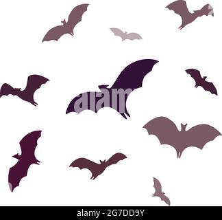 Flying bats, a group of cartoon cave bats isolated on white background. Vector illustration in flat cartoon style Stock Vector