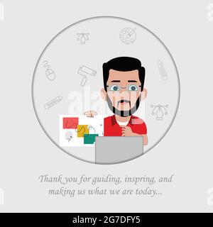 Poster of Teachers day. Teachers teaching students on the online platforms. Poster also giving thank you message  to teacher for guiding and inspiring stud Stock Vector