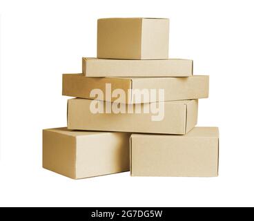 Stack of Paper Boxes on White Background Stock Photo