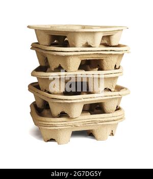 Stack of Takeaway Paper Holders for Drinks on White Background Stock Photo