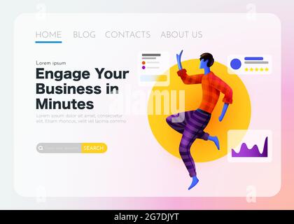 Expert analyst flies around statistical data. Landing page template. Vector illustration Stock Vector