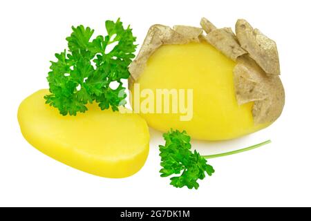 Potatoes boiled in their jacket  isolated on white background Stock Photo