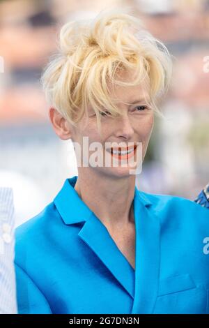 Tilda Swinton poses at the photocall of 'The Fench Dispatch' during the 74th annual Cannes Film Festival in Cannes, France, on 13 July 2021. Stock Photo