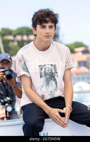 Timothée Chalamet poses at the photocall of 'The Fench Dispatch' during the 74th annual Cannes Film Festival in Cannes, France, on 13 July 2021. Stock Photo