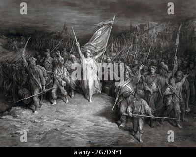 The Marseillaise, after an 1870 work by French artist Gustave Dore.  The work is an allegorical representation of the French national anthem of the same name. Stock Photo