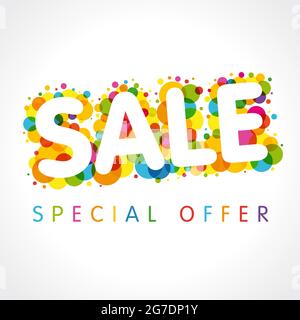 Sale inscription, color bubbles. Colour art lettering with capital letters S, A, L, E. Colorful ad. Isolated abstract graphic design template. Fizzy l Stock Vector