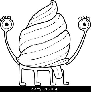 Snail or Mollusk Cute Character for Coloring Book Stock Vector