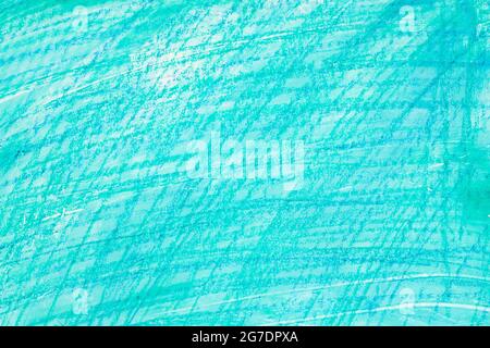 turquoise color crayon drawing on paper background texture Stock Photo