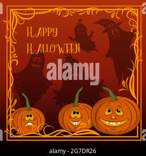 Halloween Pumpkins and Ghosts Stock Vector