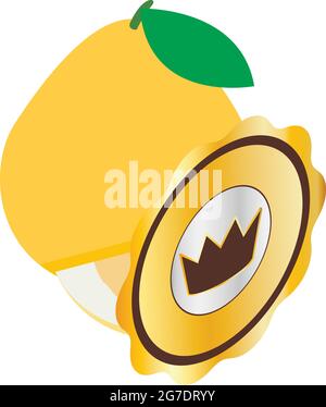 Pomelo icon isometric vector. Yellow exotic royal fruit. Premium quality, crown icon Stock Vector
