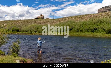 Fly Fisherman Casting On The Rio Grande River Stock Photo