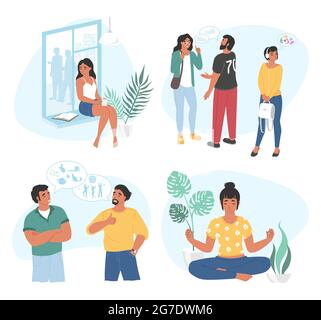 Extrovert and introvert. Extraverted and introverted mindset people. Extraversion, introversion, vector illustration. Stock Vector