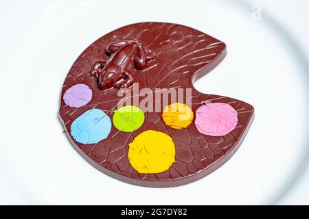 Colorful Nacional cacao chocolate bar from Kokak Chocolates in the Castro, San Francisco, California, May 17, 2021. () Stock Photo