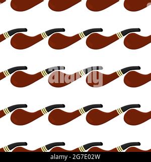 Illustration on theme many identical seamless types smoke pipes different size for tobacco. Pipe pattern consisting of color collection accessory of s Stock Vector