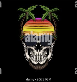 Skull sea retro vector illustration Stock Vector
