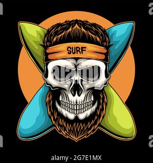 Skull surfing board vector illustration Stock Vector