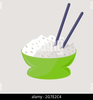 Bowl of rice with chopsticks isolated vector illustration Stock Vector