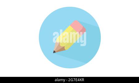 Pencil Icon. Blue rounded editable flat pencil illustration Stock Vector