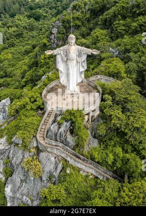 Aerial view of Don Sai, Christ Redeemer statue, in Ratchaburi, Thailand Stock Photo
