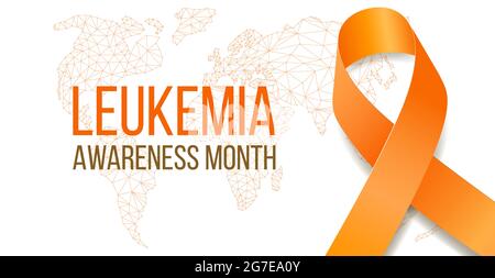 Leukemia awareness month concept. Banner with orange ribbon awareness and text. Vector illustration. Stock Vector