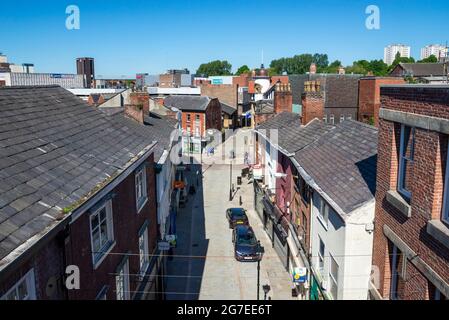 View from St Petersgate bridge of Little Underbank in the town of Stockport, Greater Manchester, England. Stock Photo