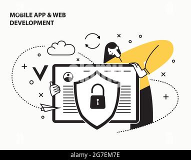 Cyber security, web development agency abstract concept vector illustration set. Front and back end development, responsive web design, website Stock Vector