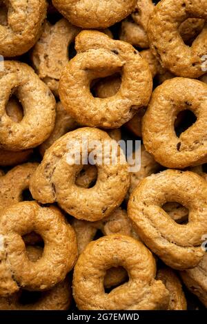 Closeup of Italian Taralli bread snacks Stock Photo