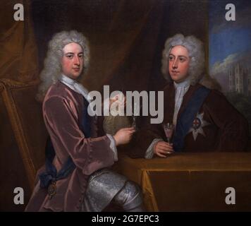 Thomas Pelham-Holles (1693-1768), 1st Duke of Newcastle-under-Lyne (left). British statesman, Prime Minister. Henry Clinton, 7th Earl of Lincoln (1684-1728) (right). Magnate. Painting by Sir Godfred Kneller (1646-1723). Oil on canvas (127 x 149,2 cm), ca. 1721. National Portrait Gallery. London, England, United Kingdom. Stock Photo