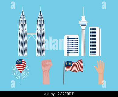 six malaysia celebration set icons Stock Vector