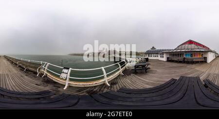 360 degree panoramic view of Cromer, Norfolk, UK – July 2021. Full spherical seamless panorama 360 degree angle view captured from Cromer pier.