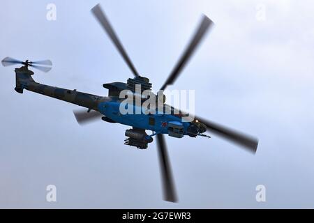 Mil Mi-28 Mi-28NM, codification of NATO: Havoc. Russian all-weather, day-night, military tandem, two-seat anti-armor attack helicopter on MAKS 2019 Stock Photo