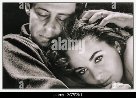 Vintage Retro Hollywood Elizabeth Taylor Portrait with head on her husband Eddie Fisher 1960’s by Toni Frissell photographer, Stock Photo