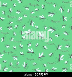 Fly and Mosquito pattern. Graphic vector green and white seamless wallpapers. Stock Vector