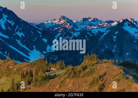 Rugged Olympic Mountains terrain viewed from Marmot Pass in the Buckhorn Wilderness, Olympic National Forest, Olympic Mountains, Washington State, USA Stock Photo