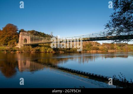 The Union Chain Bridge across the River Tweed, before its current restoration which is due to be completed by the end of 2021 Stock Photo