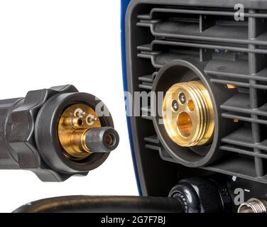 Euro connector on MIG welder for torch Stock Photo