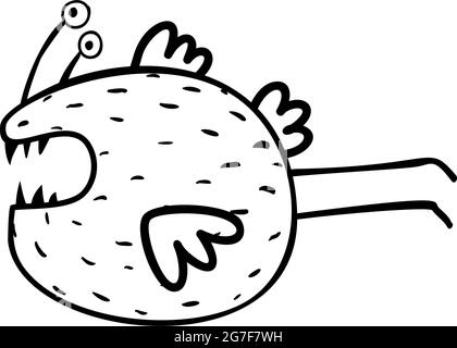 Cute Scary Monster Character Coloring Page Stock Vector