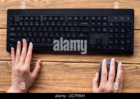 Hands Pointing Pressing Computer Keyboard Keys Typewriting New Ideas. Fingers Tapping Typing Fresh Thoughts Using Wireless Notebook Keypad. Stock Photo